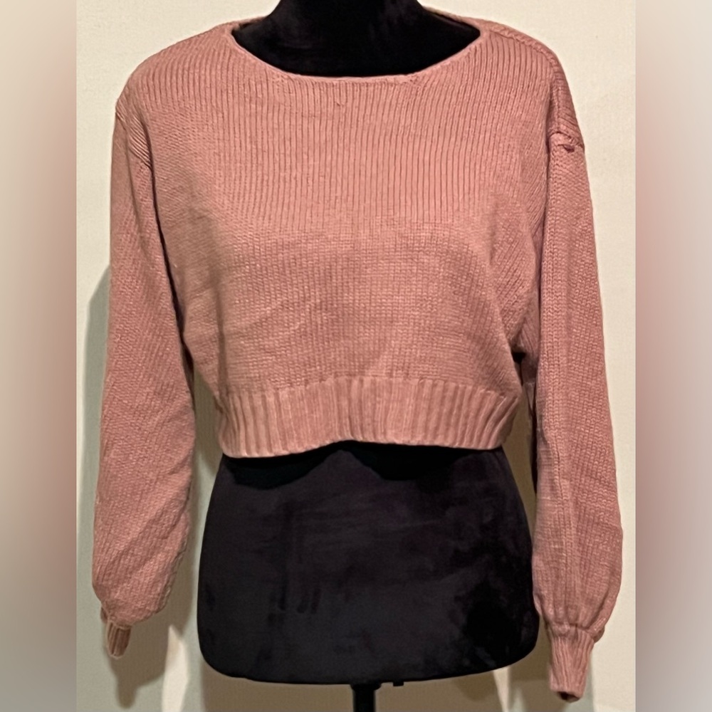 Pinkish Tan/Blush Ribbed Cropped Sweater